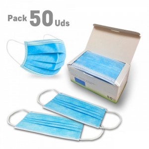 Pack 50 mascarillas quirúrgicas desechables. Mascarillas de tres capas, disponibles en distintos formatos de packs: De 50 y 100.
