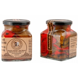 Pimientos entreverados verdes y rojos "asados en leña de roble"...artesanos